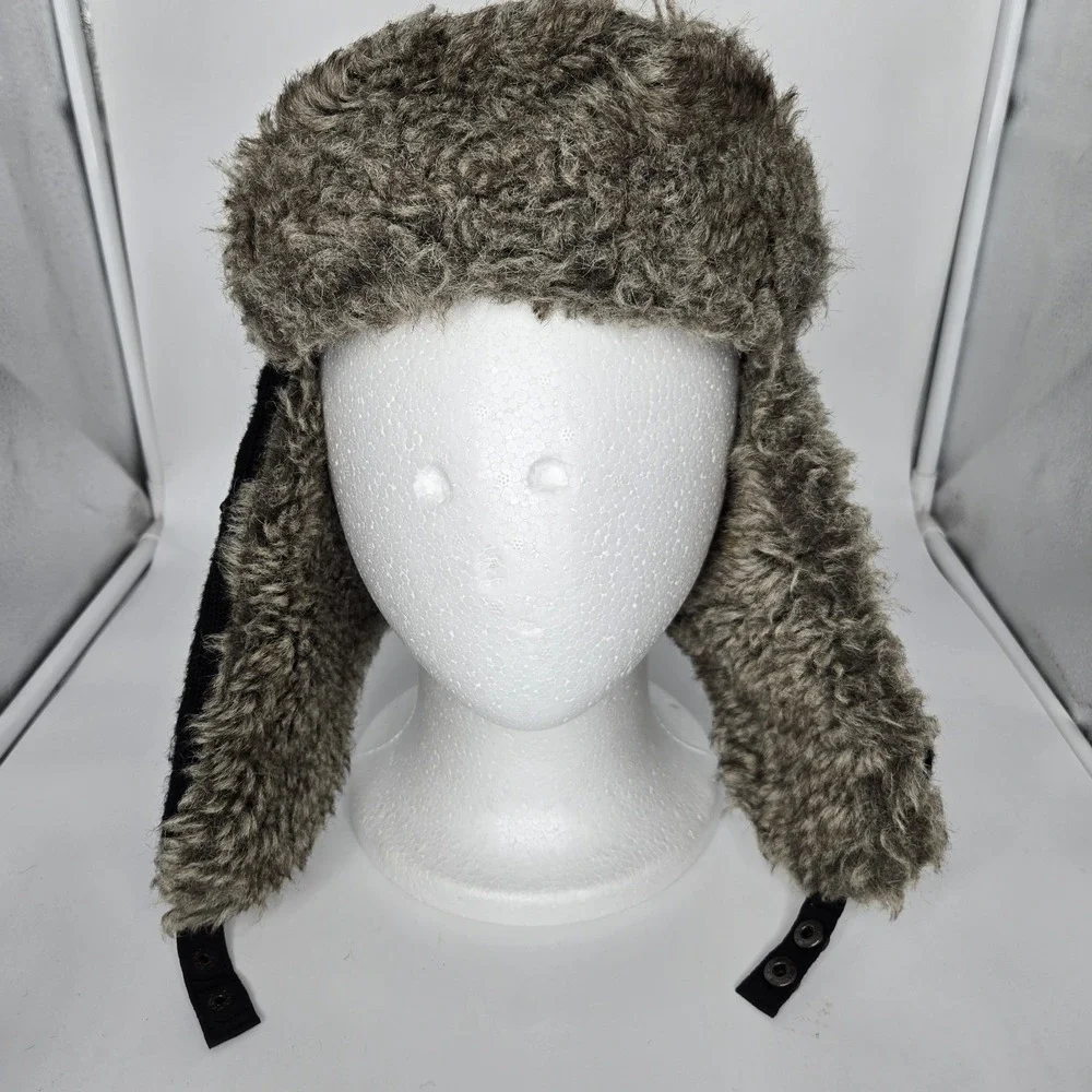 Vtg Rocawear Trapper Hat Faux Fur Ushanka Y2K‎ Cyber Goth Streetwear Black Gray